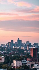 Fototapeta premium Beautiful City Skyline at Dusk with Colorful Mood in the Sky