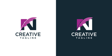 Initial N letter logo and feather symbol. Feather design elements, Initial N letter logo icon, Initial Logo Template