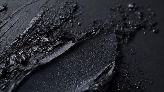 Abstract Close-Up of Black Creamy Texture with Smudges and Bumps, Dark Background, Minimalist Style, High Contrast, Beauty Product