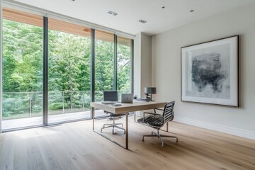 Fototapeta premium Modern home office with expansive views
