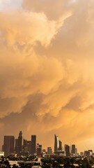 Obraz premium Dusty Skyline of a City Under a Stormy Sky Filled with Clouds