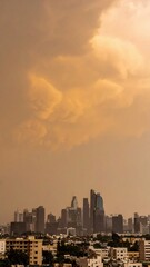 Fototapeta premium Dust Storm Over Urban Skyline Against Ominous Yellow Sky