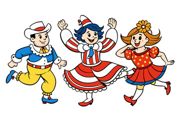 Naklejka premium Folk dance. Funny amusing people dancing polka