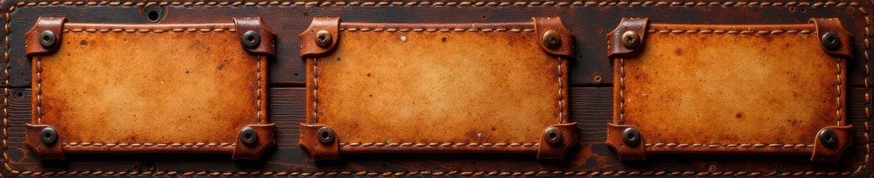 Blank leather labels, stitched edges, various shapes , vector, patch