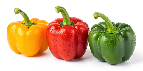 red yellow and green peppers Capsicum Images on white background 