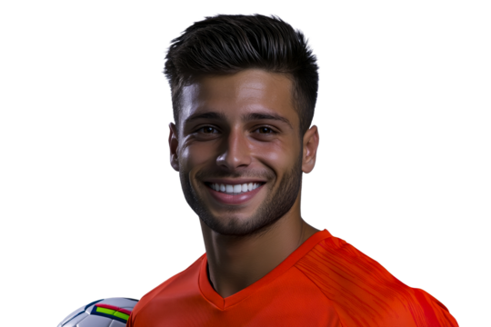 Smiling Soccer Player in Orange Jersey, Portrait, Cut out transparent