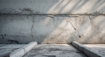Obraz premium Abandoned Concrete Interior, Shadows and Cracks on the Wall, Urban Decay Scenario.