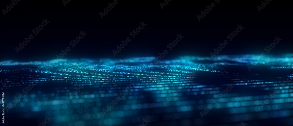 Poster color abstract wave background with dots and lines moving in space. technology illustration. futuris