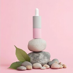 Serene Spa Essence: Pink & Grey Serum on Balancing Stones