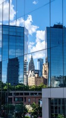 Reflection of Modern City Skyline in Glass Facades of Buildings
