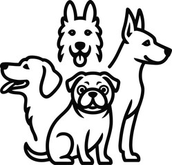Adorable dog breeds group white background illustration