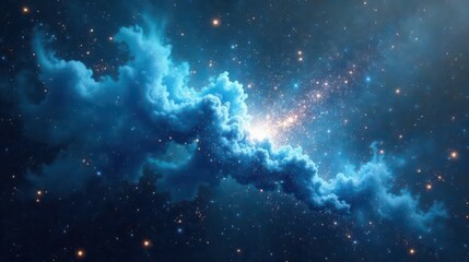 Celestial Canvas A Serene Tapestry of Azure Clouds and Shimmering Stars in a Vast, Dark Expanse