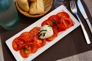 Appetizing caprese salad served on plate - Italian cuisine