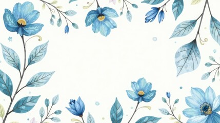 Serene Blue Floral Frame A Delicate Watercolor Design Perfect for Invitations and Announcements
