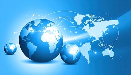 Global interconnectedness depicted with several globes and world map.