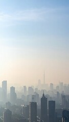 Fototapeta premium Misty Morning Skyline of a City Bathed in Soft Diffused Light