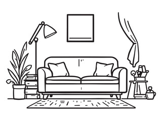 Reading Corner Sofa line art vector illustration