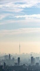 Fototapeta premium Misty Morning Skyline with Soft Diffused Light and Sense of Mystery
