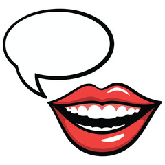 Talking mouth with blank narration bubble isolated vector illustration on white background