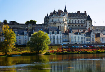 View of Royal castle Chateau de Amboise on river Loire, France