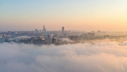 Naklejka premium Mysterious Cityscape in Misty Morning Light with Reduced Visibility