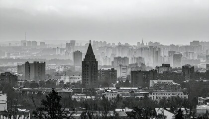 Eerie Cityscape in State of Stillness and Quietude Under Gray Skies