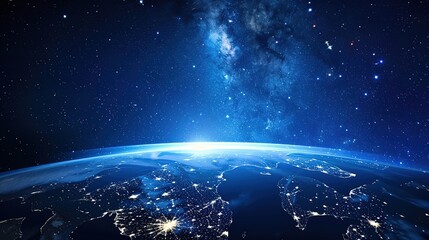 Fototapeta premium Enigmatic Dark Blue Space Backdrops: Starry Night Sky Vistas for Timeless Celestial Design