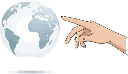 Hand Touching Hologram Globe
