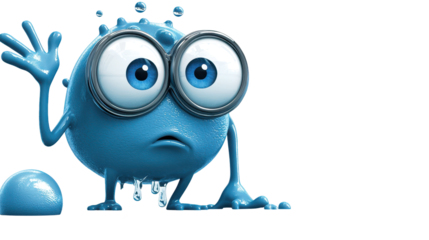 Captivating blue cartoon character with enormous expressive eyes, a whimsical illustration