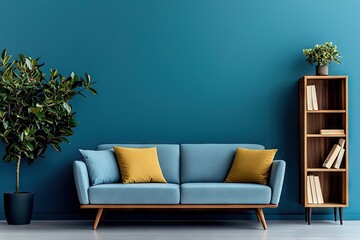 Home living room setup modern sofa and bookcase cozy indoor environment stylish decor viewpoint