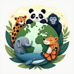 Naklejka premium Diverse animals embrace our planet a vibrant celebration of wildlife and conservation