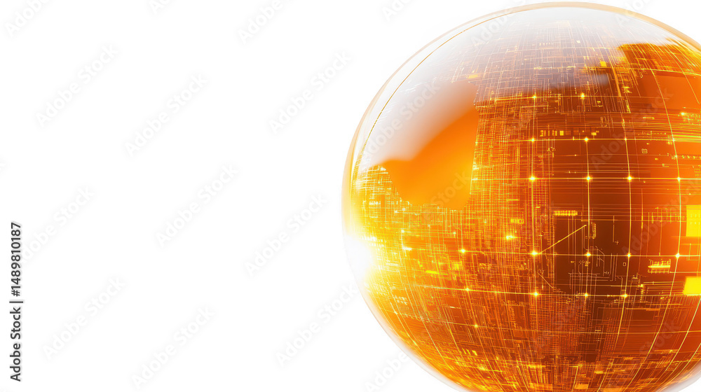 Wall mural abstract 3d render of an orange sphere with a grid pattern, digital art and geometric design