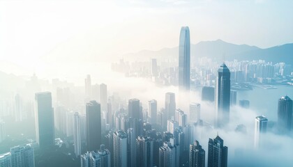 Atmospheric Cityscape with Hazy Distant Elements and Unique Perspectives