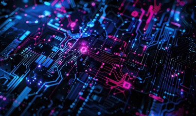 Obraz premium Glowing Circuit Board Data Streams; Tech Background
