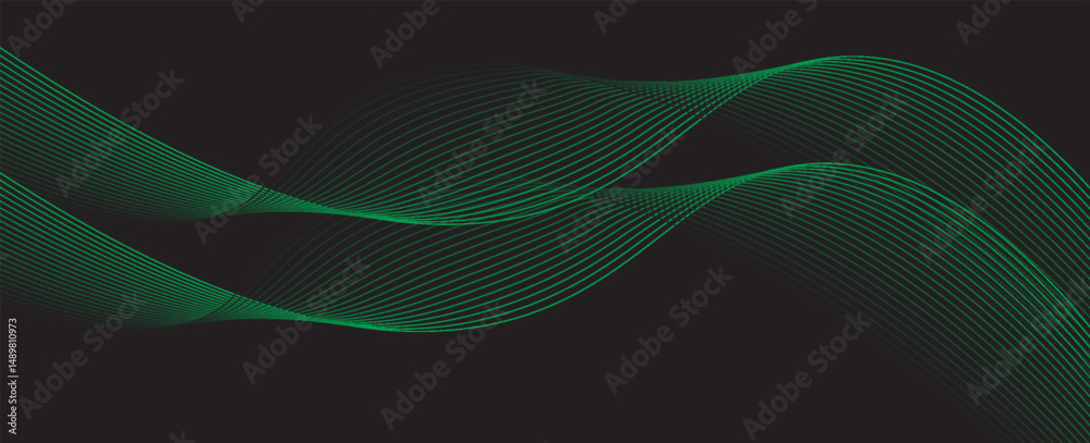 Poster dark abstract background with glowing wave. shiny moving lines design element. elegant dynamic wavy 