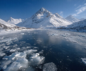Obraz premium icy landscape with glaciers and icebergs under a clear blue arctic sky, vast and cold beauty
