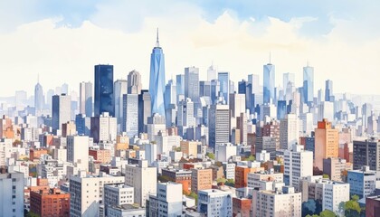 Expansive Cityscape Illustrating Urban Life and Development Dynamics