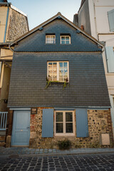 Charming street in Honfleur, Normandy, France