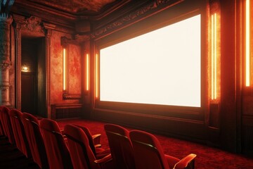 Grand vintage cinema hall with blank screen