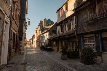 Charming street in Honfleur, Normandy, France