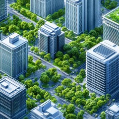 Eco-Friendly Cityscape: Modern Architecture & Lush Green Spaces