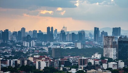 Naklejka premium Cityscape Contrast of Natural Light and Artificial Light at Dusk
