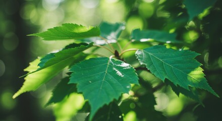 Closeup of Vibrant Green Leaves in Sunlight