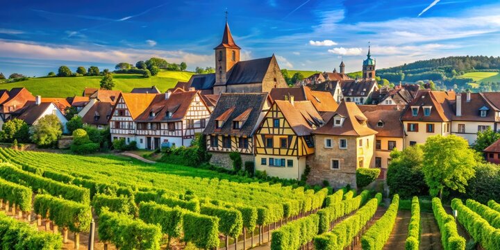 Bergheim Alsace France, Picturesque Village, Half-timbered Houses,  Vineyards, Scenic Views,  Charming Town, Alsace Wine Route,  Medieval Architecture,  Holiday Destination,  Travel Photography
