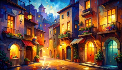 Fototapeta premium Hidden Spaces and Secret Life in a Vibrant Cityscape at Night