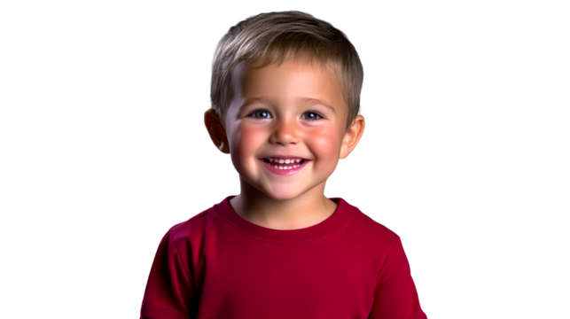 Happy toddler portrait with radiant smile, cheerful expression, cut out transparent