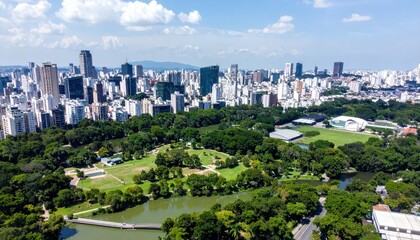 Naklejka premium Urban Green Spaces and Parks Amid Cityscape Background