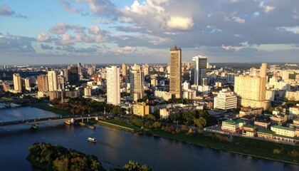 Fototapeta premium Urban Cityscape with Dramatic Light Play on Varied Surfaces