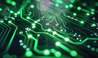 Glowing green circuit board, technology background (1)