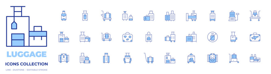 Luggage icons collection. Line Duotone style, editable stroke. luggage, luggage cart, baggage, suitcase, travel, scale, suitcases, no travelling